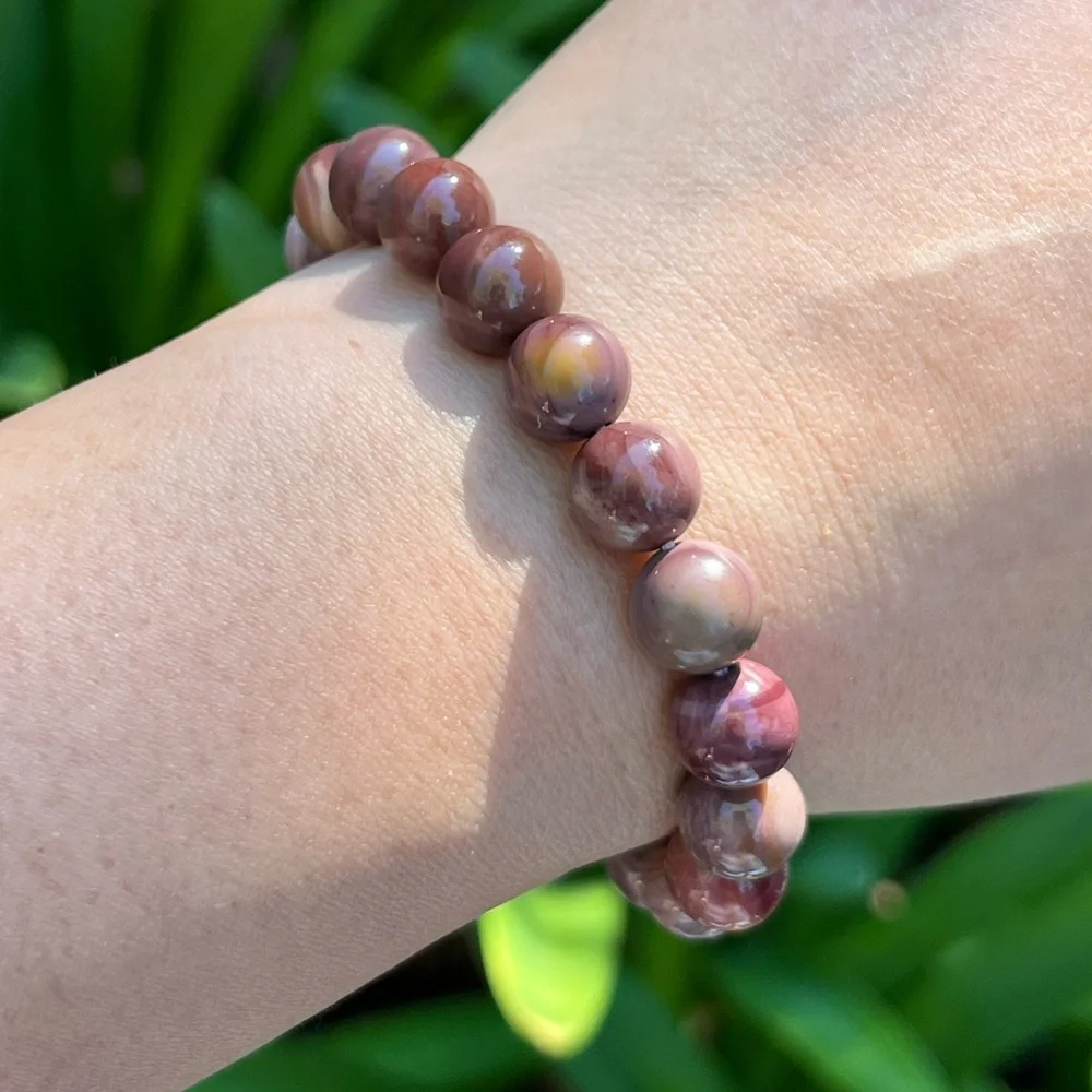 9.5mm stretchable purple red alashan agate bracelet‎ 0284